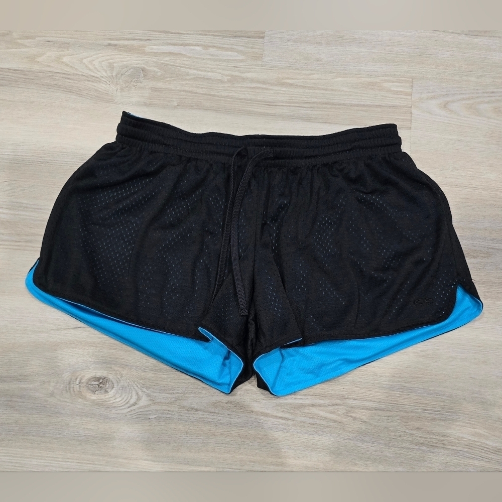 Champion Womens Reversable Mesh Athletic Shorts Black And Blue Size L
